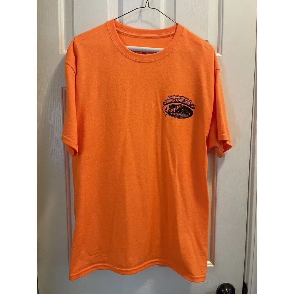 Harley Davidson Frazier's  Customer Appreciation Day Buford, GA T Shirt L Orange
